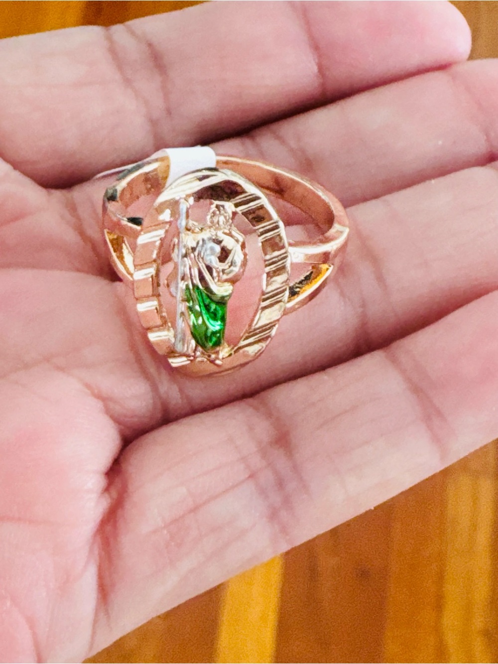 14K Gold Plated Green Saint Jude Women's Ring. New